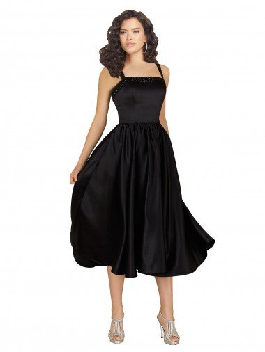 Cheapest Short Cocktail Length Square Neck Satin Bridesmaid Dress / Prom Dress with Beading UK