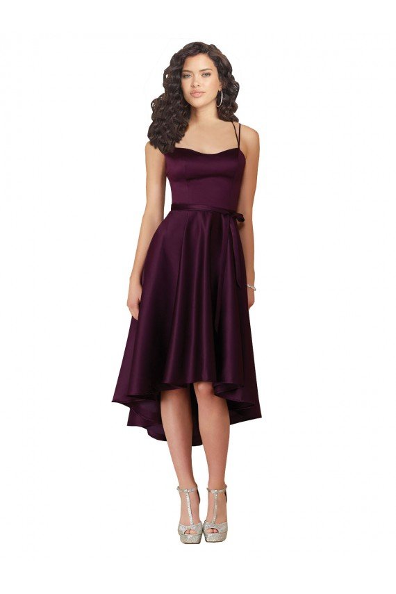 Cheapest Elegant High Low Satin Bridesmaid Dress / Prom Dress with Criss Cross Back UK