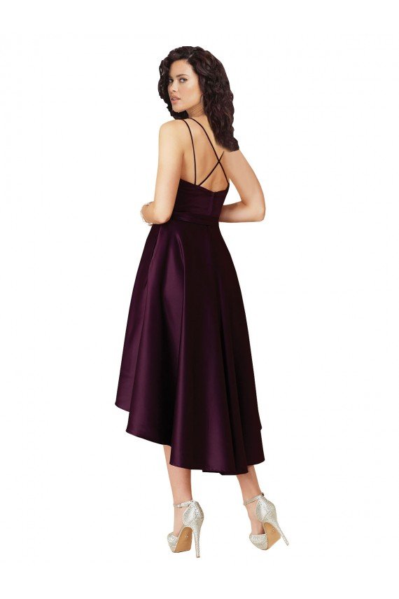 Cheapest Elegant High Low Satin Bridesmaid Dress / Prom Dress with Criss Cross Back UK