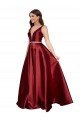 Cheapest Sleeveless Deep V-Neck A-Line Formal Satin Bridesmaid Dress / Prom Dress with Pockets UK