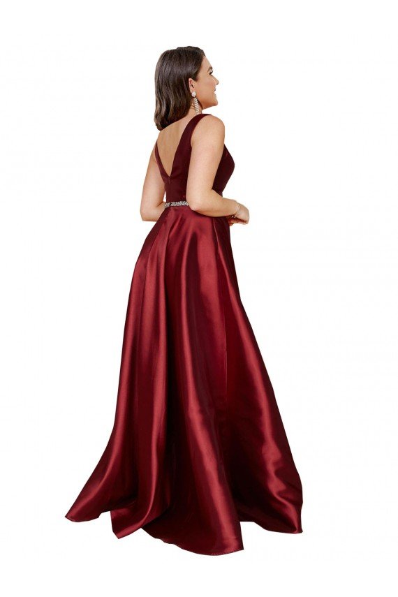 Cheapest Sleeveless Deep V-Neck A-Line Formal Satin Bridesmaid Dress / Prom Dress with Pockets UK