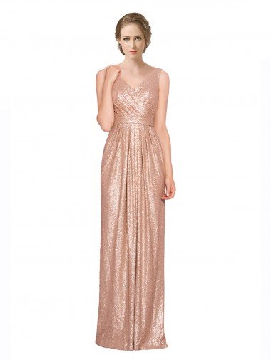 Cheapest Draped V-Neck Striking Sheath Floor Length Formal Sequin Bridesmaid Dress / Prom Dress UK