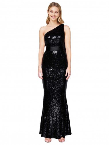 Cheapest Draped One Shoulder Long Full Length Formal Sequin Bridesmaid Dress / Prom Dress UK