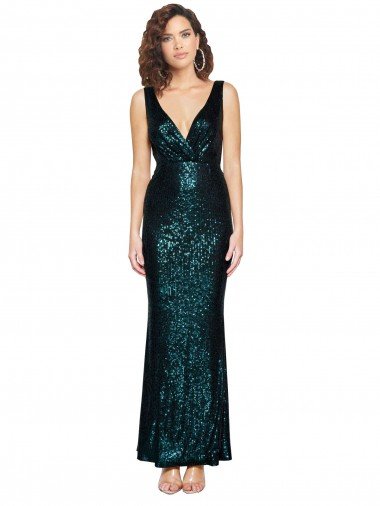 Cheapest V-Neck Full Length Formal Sequin Bridesmaid Dress / Prom Dress with Draped Back UK