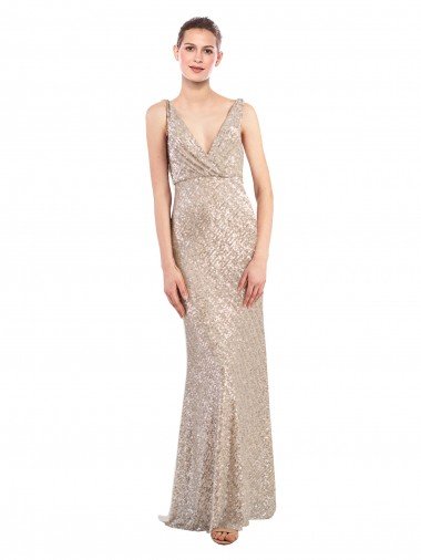 Cheapest Faux Surplice V-Neck Slim Formal Sparkling Sequin Bridesmaid Dress / Prom Dress UK