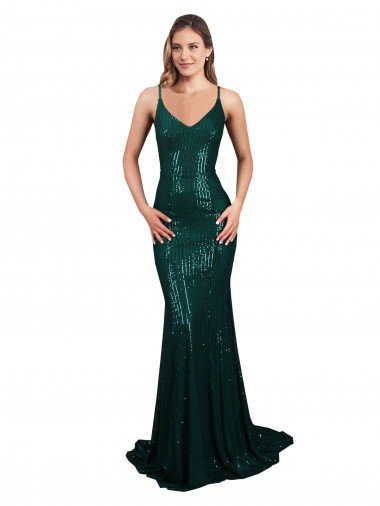 Cheapest Fishtail Shaped V-Neck Open Back Long Formal Sequin Bridesmaid Dress / Prom Dress UK