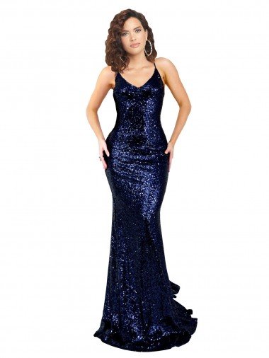 Cheapest Mermaid V-Neck Low Back Long Formal Sequin Bridesmaid Dress / Prom Dress UK