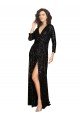 Cheapest Deep V-Neckline Full Back Long Sleeves Sparkling Formal Sequin Bridesmaid Dress / Prom Dress with High Slit UK