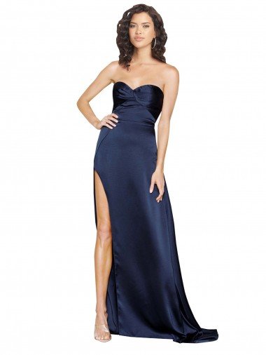 Cheapest Knotted Sweetheart Formal Silky Satin Bridesmaid Dress / Prom Dress with High Side Split UK