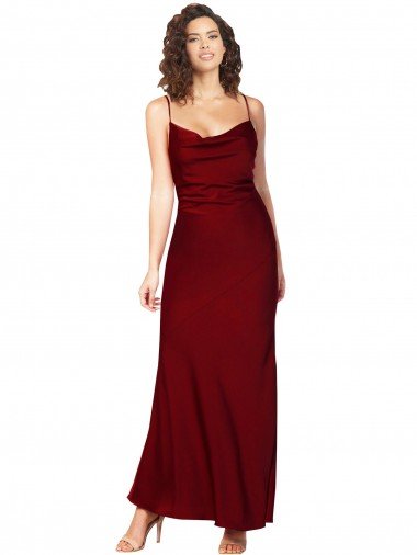 Cheapest Cowl Neck Low Back Formal Silky Satin Bridesmaid Dress / Prom Dress with Thin Back Straps UK