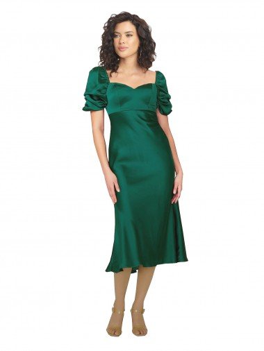 Cheapest Ruched Sleeve Formal Silky Satin Bridesmaid Dress / Prom Dress UK