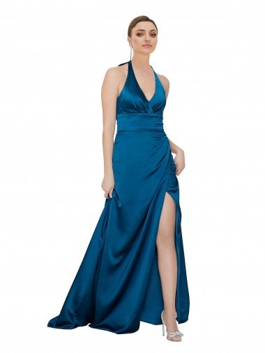 Cheapest Halter Neck Formal Silky Satin Bridesmaid Dress / Prom Dress UK