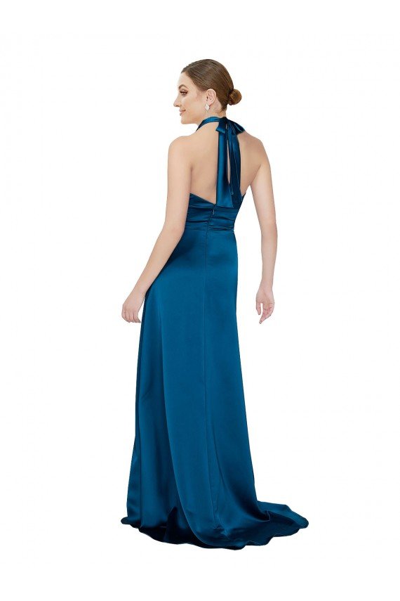 Cheapest Halter Neck Formal Silky Satin Bridesmaid Dress / Prom Dress UK