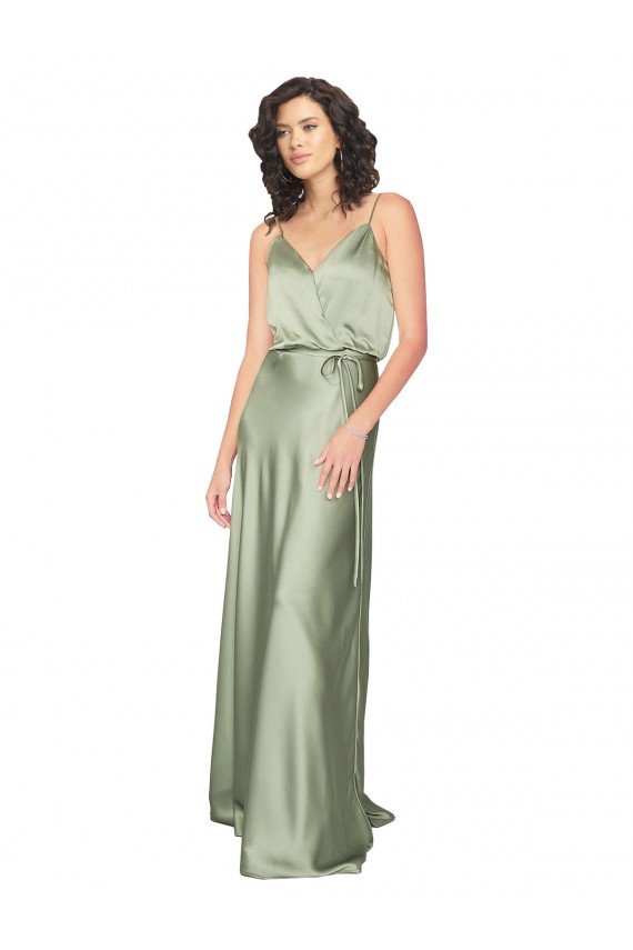 Cheapest Formal Silky Satin Bridesmaid Dress with Tied Waist UK