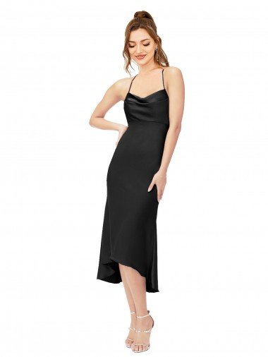 Cheapest High Low Formal Silky Satin Cowl Neck Cocktail Midi Bridesmaid Dress / Prom Dress UK