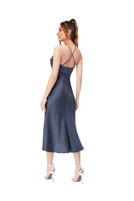 Cheapest High Low Formal Silky Satin Cowl Neck Cocktail Midi Bridesmaid Dress / Prom Dress UK