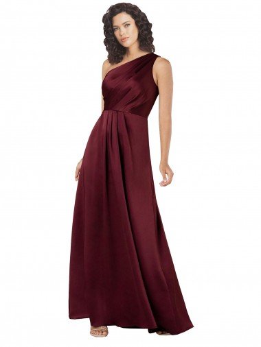 Cheapest One Shoulder Formal Silky Satin Bridesmaid Dress / Prom Dress with Subtle Pleats UK