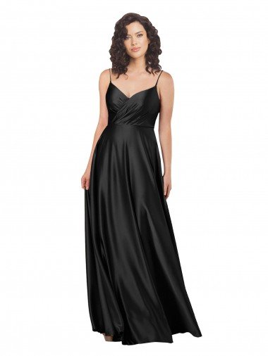 Cheapest Full Length V-Neckline Formal Silky Satin Bridesmaid Dress / Prom Dress with Full Skirt UK