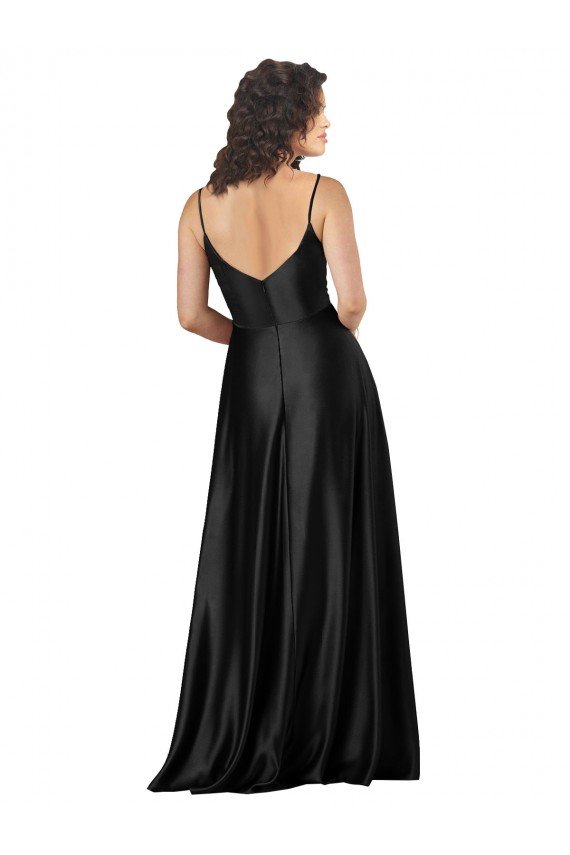 Cheapest Full Length V-Neckline Formal Silky Satin Bridesmaid Dress / Prom Dress with Full Skirt UK