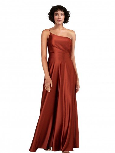 Cheapest Sophisticated One Shoulder Formal Silky Satin Bridesmaid Dress / Prom Dress with Full Skirt UK