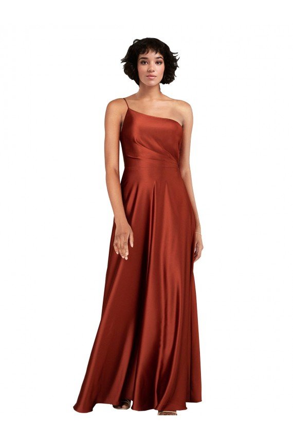 Cheapest Sophisticated One Shoulder Formal Silky Satin Bridesmaid Dress / Prom Dress with Full Skirt UK