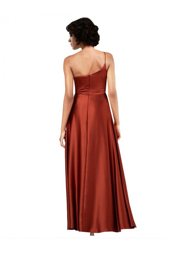 Cheapest Sophisticated One Shoulder Formal Silky Satin Bridesmaid Dress / Prom Dress with Full Skirt UK