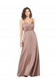 Cheapest Subtle V-Neckline Formal Silky Satin Bridesmaid Dress with Front Button Detail UK