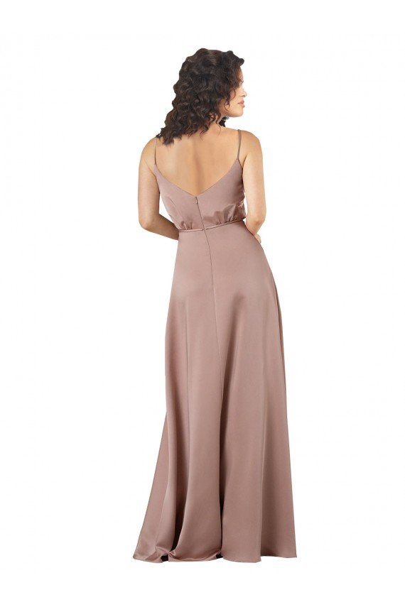 Cheapest Subtle V-Neckline Formal Silky Satin Bridesmaid Dress with Front Button Detail UK