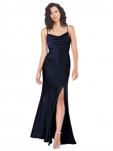 Cheapest Draped Cowl Neck Formal Silky Satin Bridesmaid Dress / Prom Dress with Skirt Slit UK