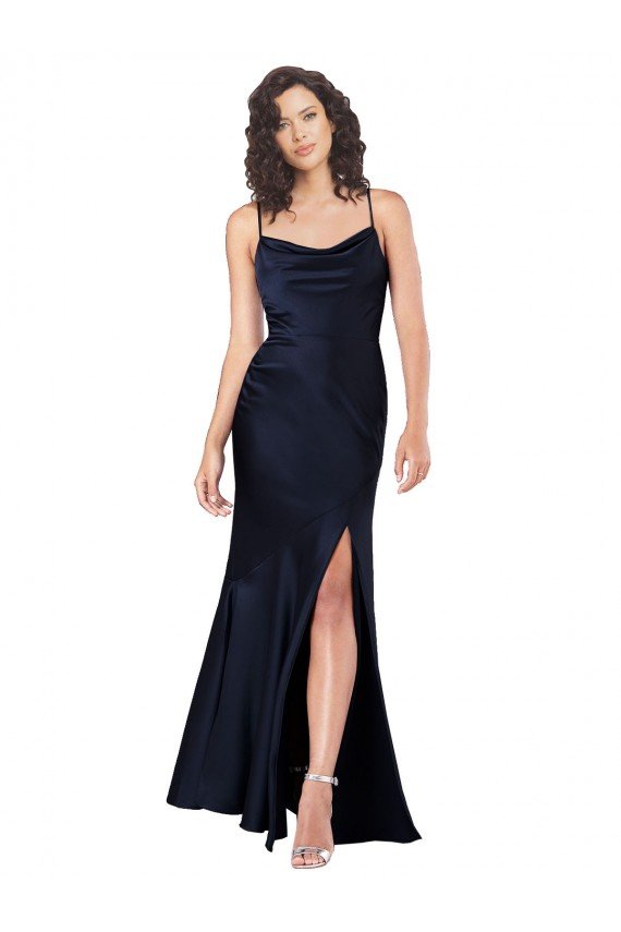 Cheapest Draped Cowl Neck Formal Silky Satin Bridesmaid Dress / Prom Dress with Skirt Slit UK