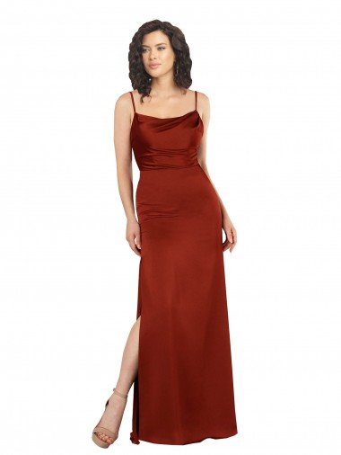 Cheapest Floor-Length Formal Silky Satin Bridesmaid Dress / Prom Dress with Skirt Slit UK