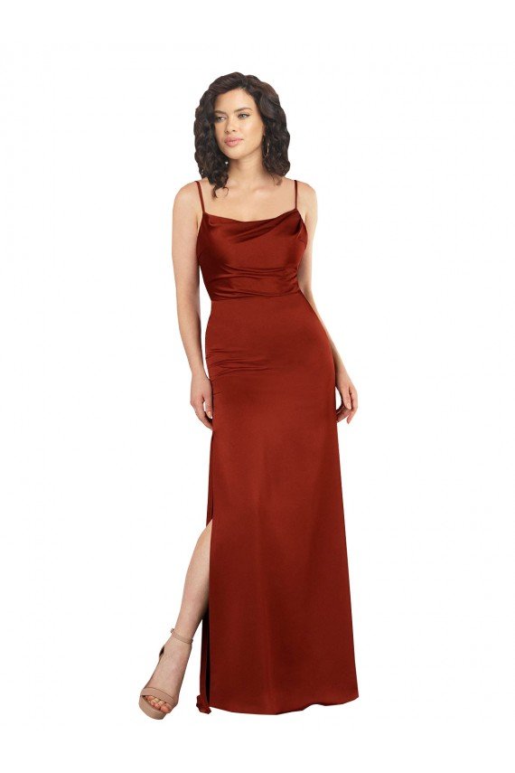 Cheapest Floor-Length Formal Silky Satin Bridesmaid Dress / Prom Dress with Skirt Slit UK