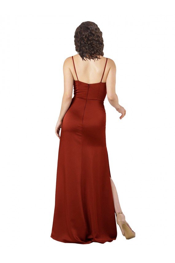 Cheapest Floor-Length Formal Silky Satin Bridesmaid Dress / Prom Dress with Skirt Slit UK