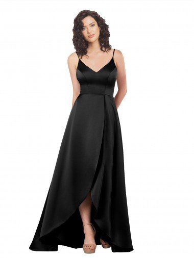 Cheapest High Low V-Neckline Formal Silky Satin Tulip Bridesmaid Dress / Prom Dress with Wrap Skirt UK