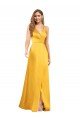 Cheapest Halter A-Line Formal Silky Satin Bridesmaid Dress / Prom Dress with V-Neckline and Slit UK