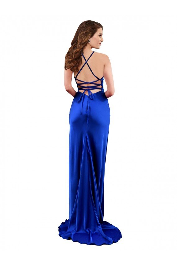 Cheapest Open Back Cowl Neck Long Formal Silky Satin Bridesmaid Dress / Prom Dress UK