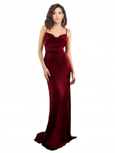 Cheapest Cowl Neck Long Criss Cross Open Back Formal Silky Satin Bridesmaid Dress / Prom Dress UK