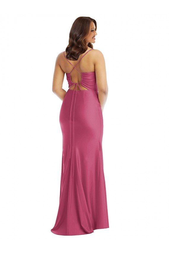 Cheapest Cowl-Neck Open Tie-Back Formal Silky Satin Mermaid Bridesmaid Dress / Prom Dress with Frong Slit UK