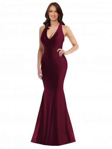 Cheapest Plunge Neckline Cutout Low Back Formal Silky Satin Mermaid Bridesmaid Dress / Prom Dress UK