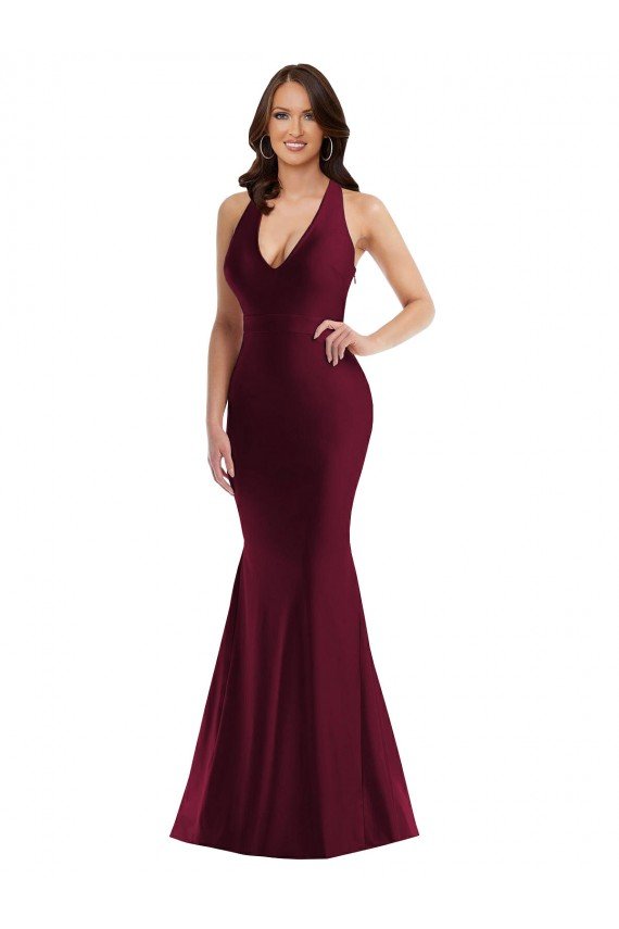 Cheapest Plunge Neckline Cutout Low Back Formal Silky Satin Mermaid Bridesmaid Dress / Prom Dress UK