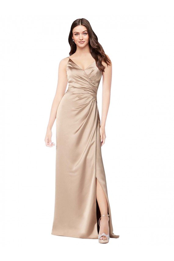 Cheapest Formal Silky Satin Bridesmaid Dress / Prom Dress with Draped Surplice Bodice UK