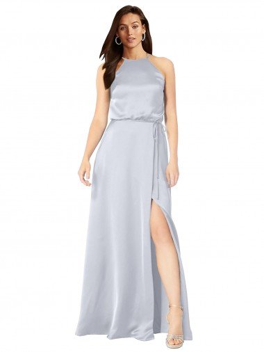 Cheapest Halter Neck Formal Silky Satin Bridesmaid Dress with Strappy Back UK