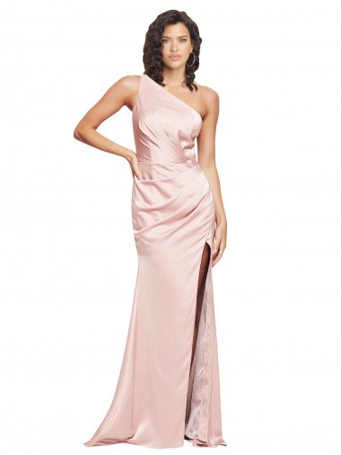 Cheapest Full Length Ruched Formal Silky Satin Bridesmaid Dress / Prom Dress with Low Back and High Split UK