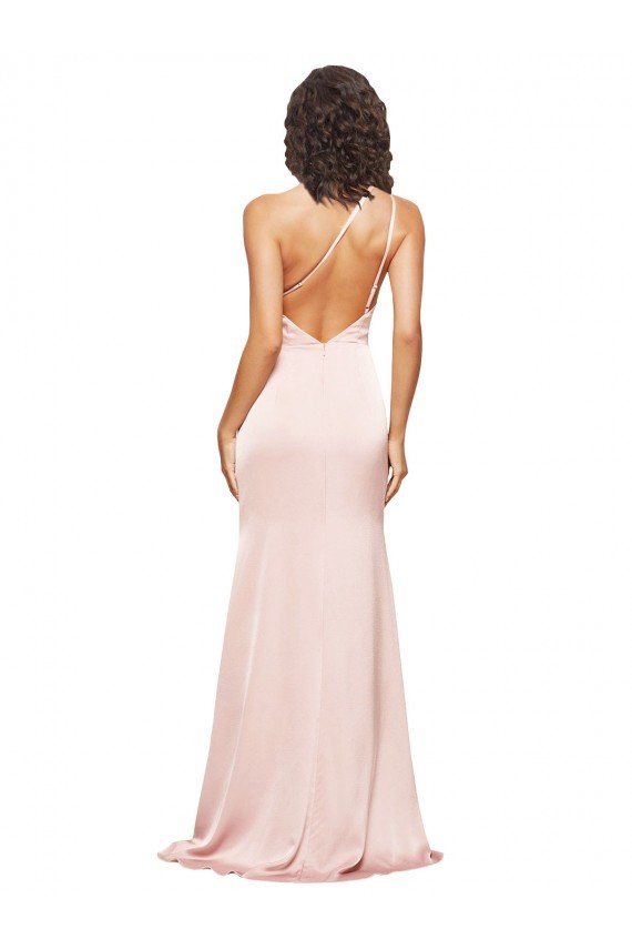 Cheapest Full Length Ruched Formal Silky Satin Bridesmaid Dress / Prom Dress with Low Back and High Split UK