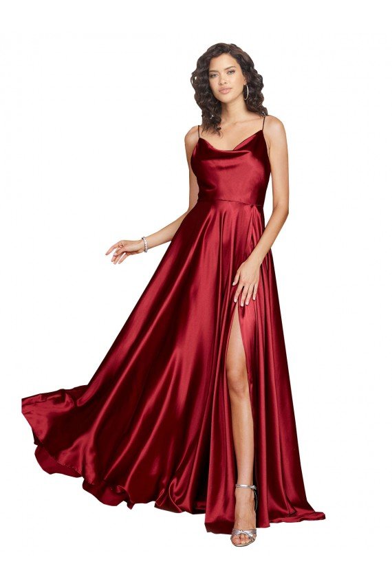 Cheapest Cowl Neckline Long Formal Silky Satin Bridesmaid Dress / Prom Dress with Spaghetti Straps UK