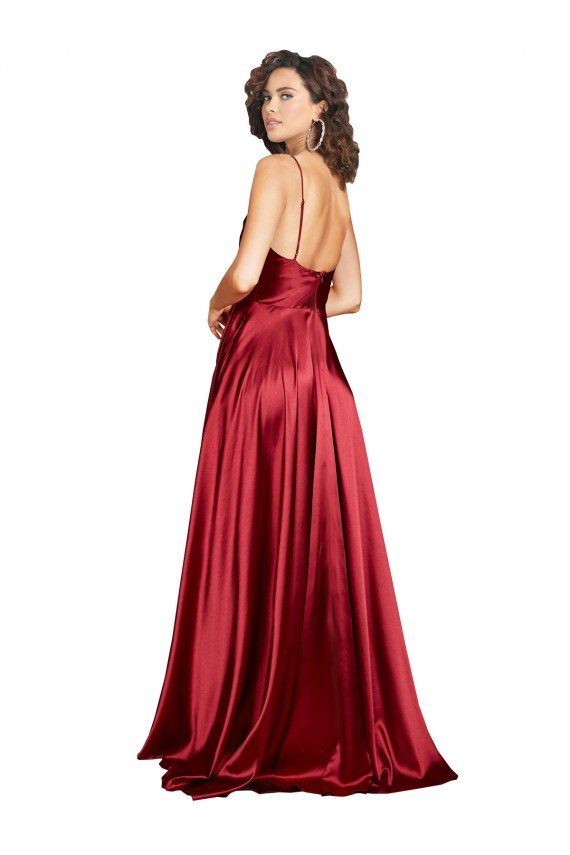 Cheapest Cowl Neckline Long Formal Silky Satin Bridesmaid Dress / Prom Dress with Spaghetti Straps UK