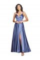 Cheapest Deep V-Neck Sweetheart Long Formal Silky Satin Bridesmaid Dress / Prom Dress with Thigh High Slit UK