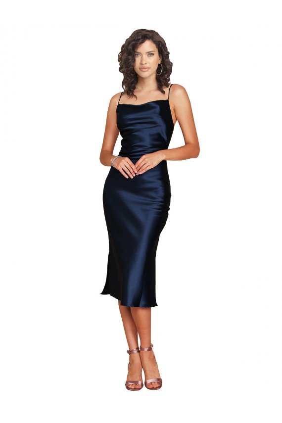 Cheapest Cocktail Length Sleeveless Spaghetti Straps Cowl Neckline Formal Silky Satin Bridesmaid Dress / Prom Dress UK