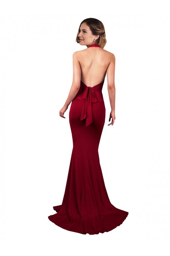 Cheapest Halter Mermaid Plunge V-Neckline Open Back Bow Tie Formal Spandex Bridesmaid Dress / Prom Dress UK