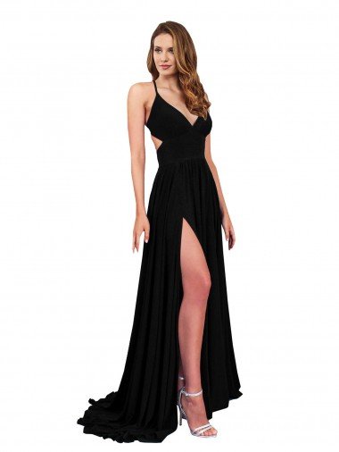 Cheapest High Slit Open Back Long Formal Spandex Bridesmaid Dress / Prom Dress with Lined Crossover Bust UK